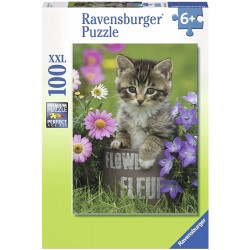 Ravensburger - Puzzle 100 pièces XXL - Chaton parmi les fleurs