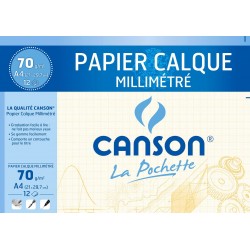 CANSON Pochette 12 feuilles Papier calque millimétré Bistre A4 70