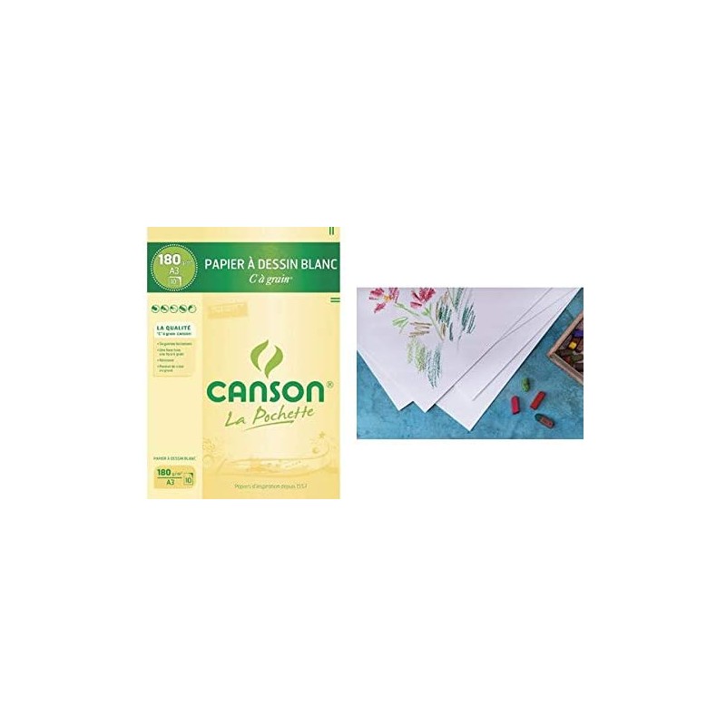 Pochette CANSON 10 feuilles Papier à dessin blanc A3 180G : Chez