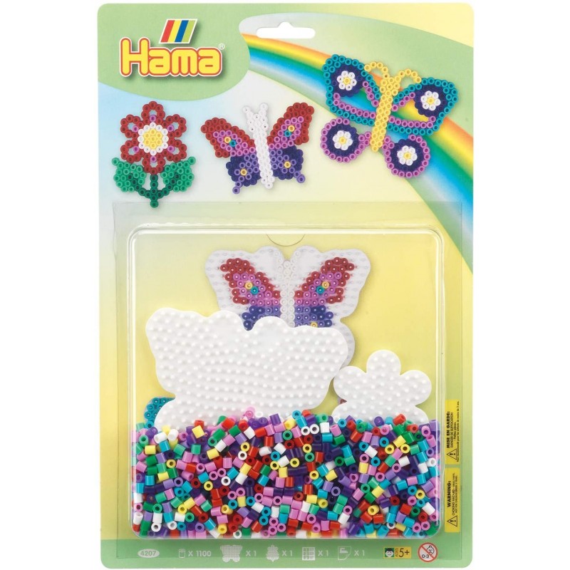 Hama - Perles - 4207 - Taille Midi - blister Grand modèle 2 plaques papillon et petite fleur