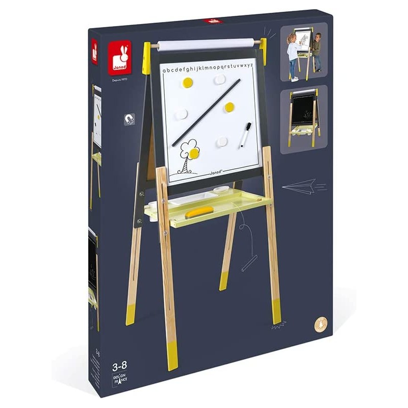 Janod - Tableau double face en bois - Gris et jaune