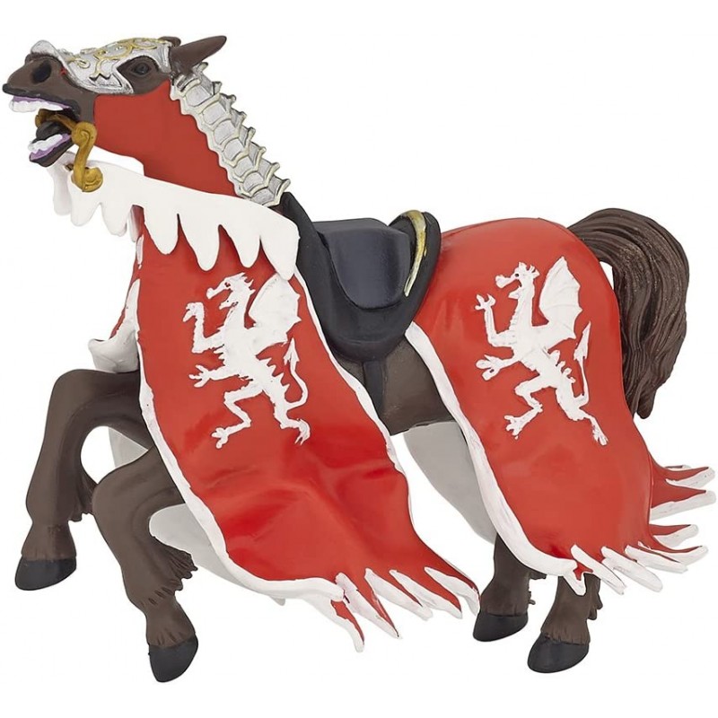 Papo - Figurine - 39388 - Médiéval fantastique - Cheval du roi au dragon rouge