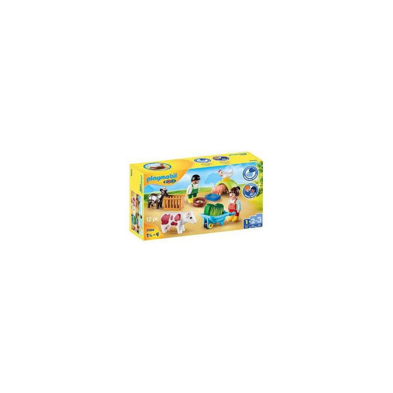 PLAYMOBIL - 71158 - PLAYMOBIL 1.2.3 - Animaux de la ferme pour enfant de 18  mois et plus bleu - Playmobil