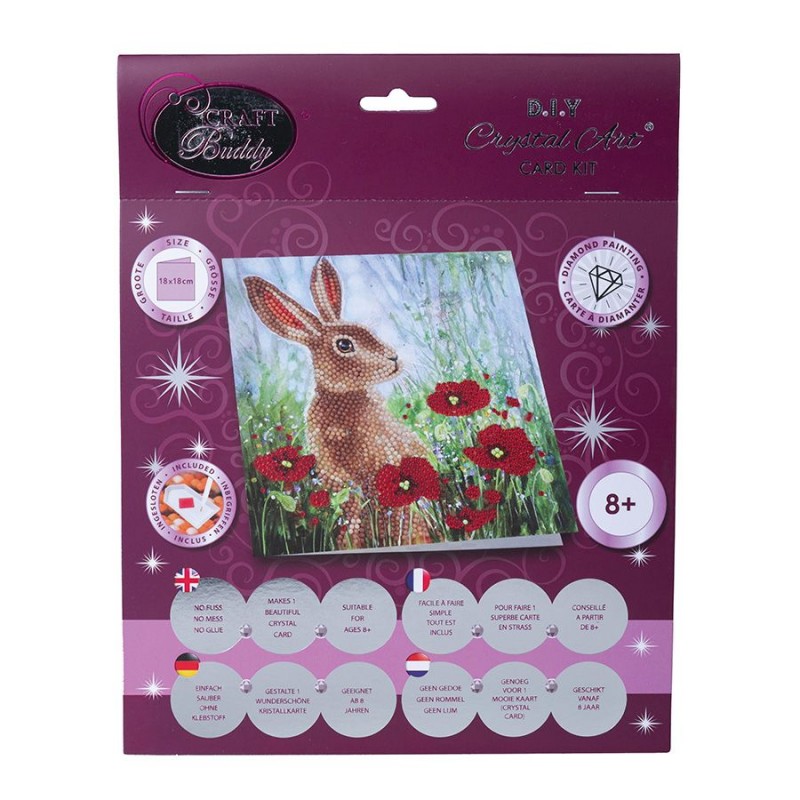 OZ - Loisirs créatifs - Crystal Art - Kit carte broderie diamant 18x18cm Lapin