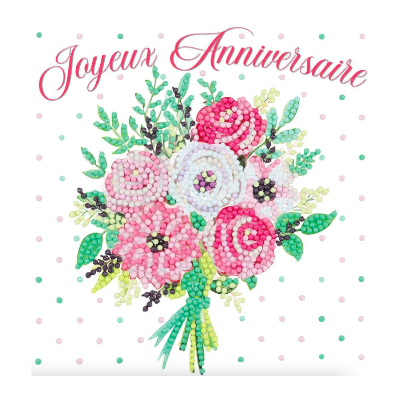 OZ - Loisirs créatifs - Crystal Art - Kit carte broderie diamant 18x18cm Anniversaire bouquet