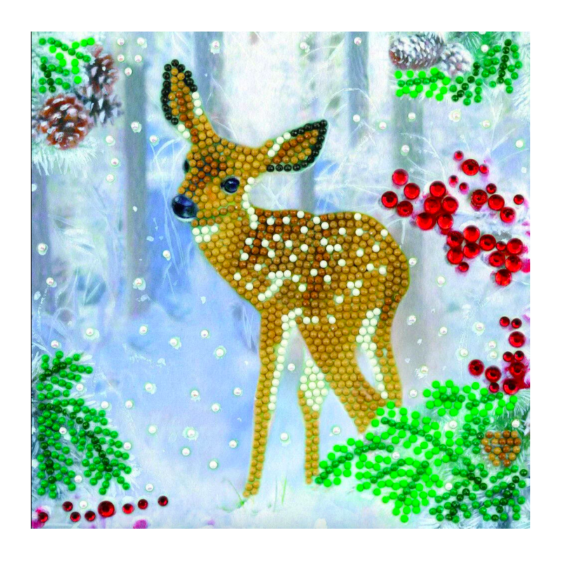 OZ - Loisirs créatifs - Crystal Art - Kit carte broderie diamant 18x18cm Faon dans la neige