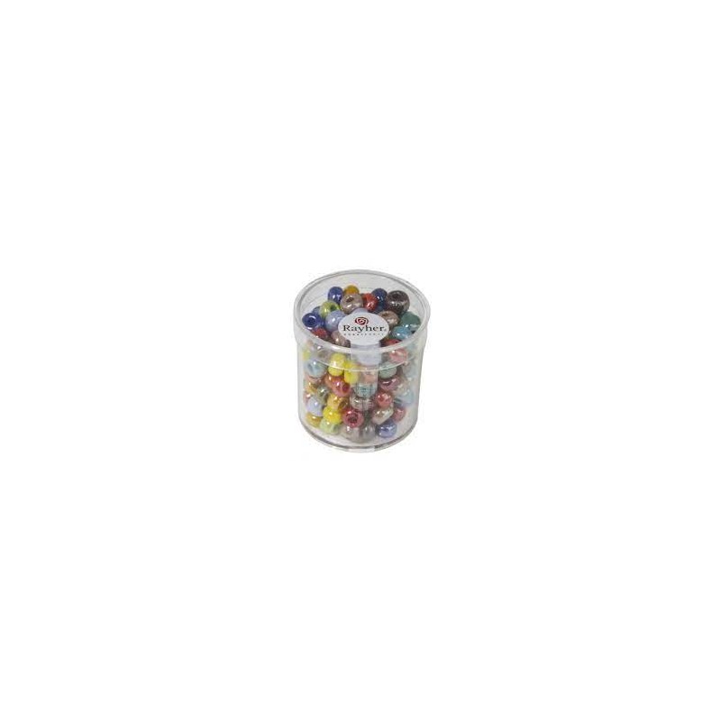 Rayher - Boîte de perles en verre opaques à grand trou - Multicolore - 6,7 mm - 55 grammes