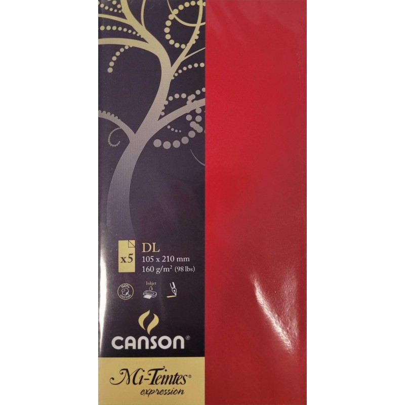 Canson - Blister de 5 cartes simples mi teintes - Rouge vif - 105x210 mm - 160g/m2