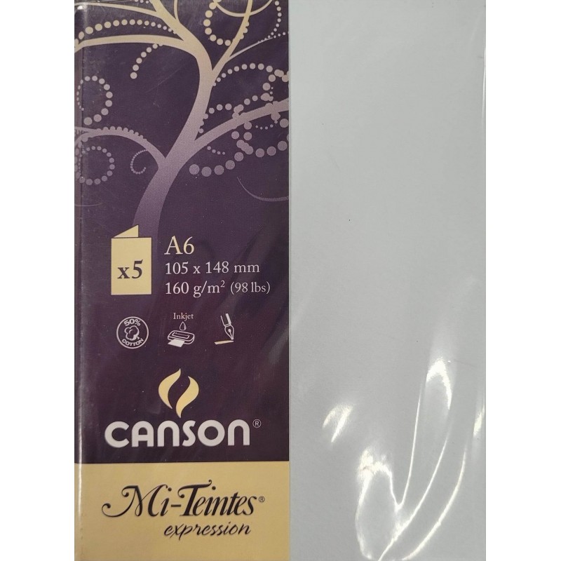 Canson - Blister de 5 cartes pliées mi teintes - Azur - 105x148 mm - 160g/m2