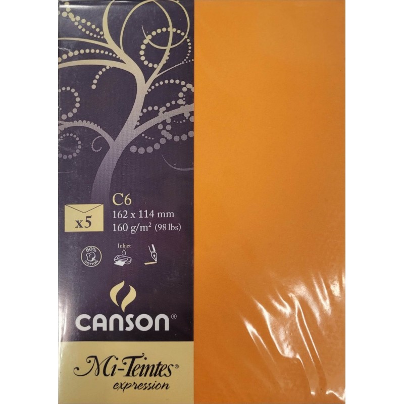 Canson - Blister de 5 enveloppes mi teintes - Jaune soleil - 162x114 mm - 160g/m2