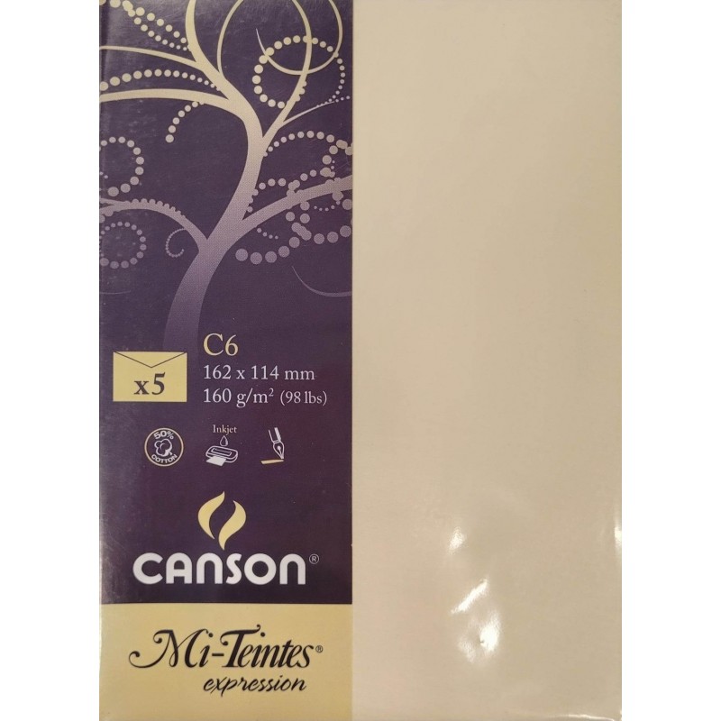 Canson - Blister de 5 enveloppes mi teintes - Citronnelle - 162x114 mm - 160g/m2