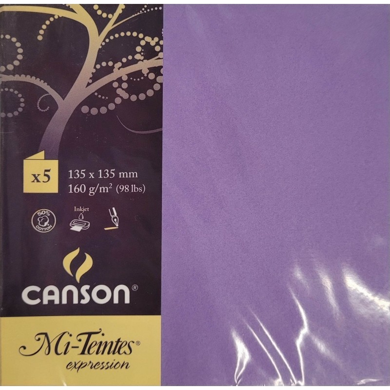 Canson - Blister de 5 cartes pliées mi teintes - Myrtille - 135x135 mm - 160g/m2