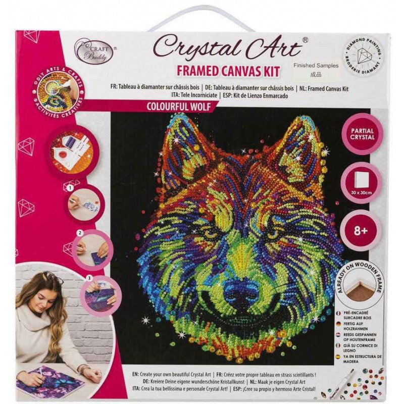 OZ - Loisirs créatifs - Crystal Art - Kit tableau broderie diamant 30x30cm - Loup multicolore