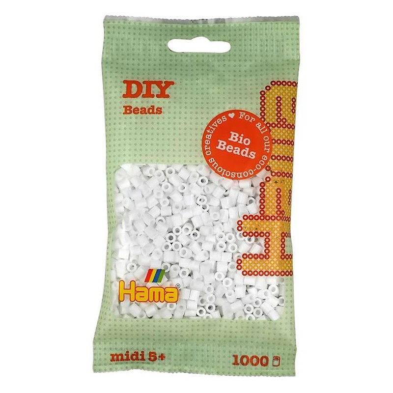 Hama - 190-001 - Perles à repasser - Midi sachet 1000 perles BIO blanc