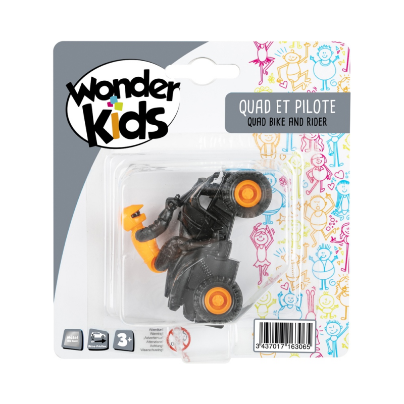 Wonder Kids - Petite voiture - Quad métal à rétro friction avec pilote