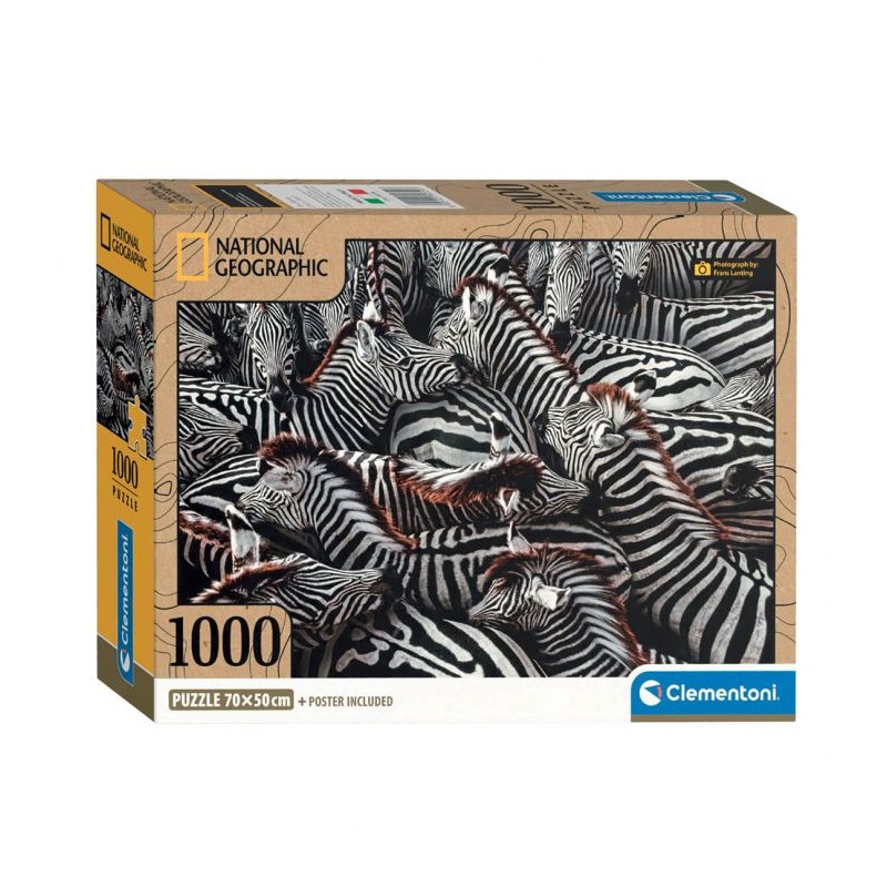 Clementoni - Compact Puzzle 1000 pièces - National Geographic - Zèbres