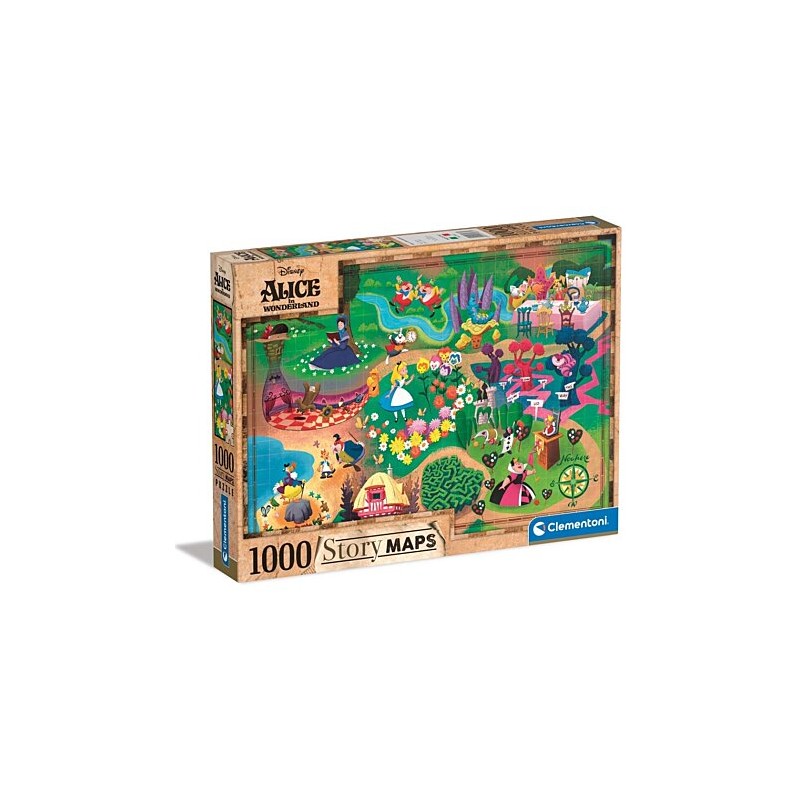 Clementoni - Disney Maps - Puzzle 1000 pièces - Alice aux pays des Merveilles