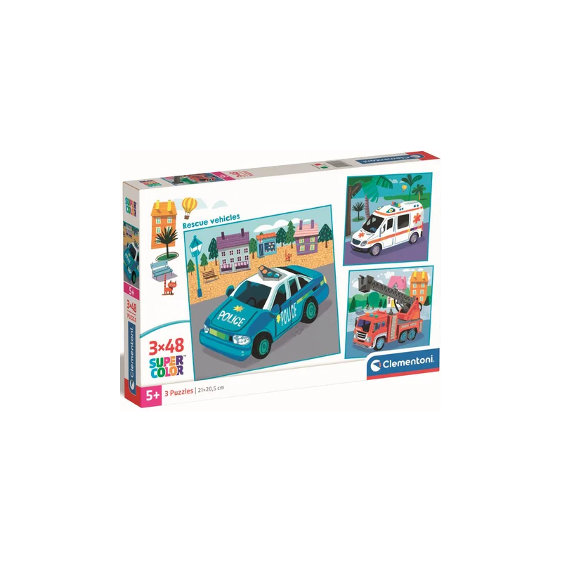 Clementoni - Puzzle 3x48 pièces - Rescue vehicles