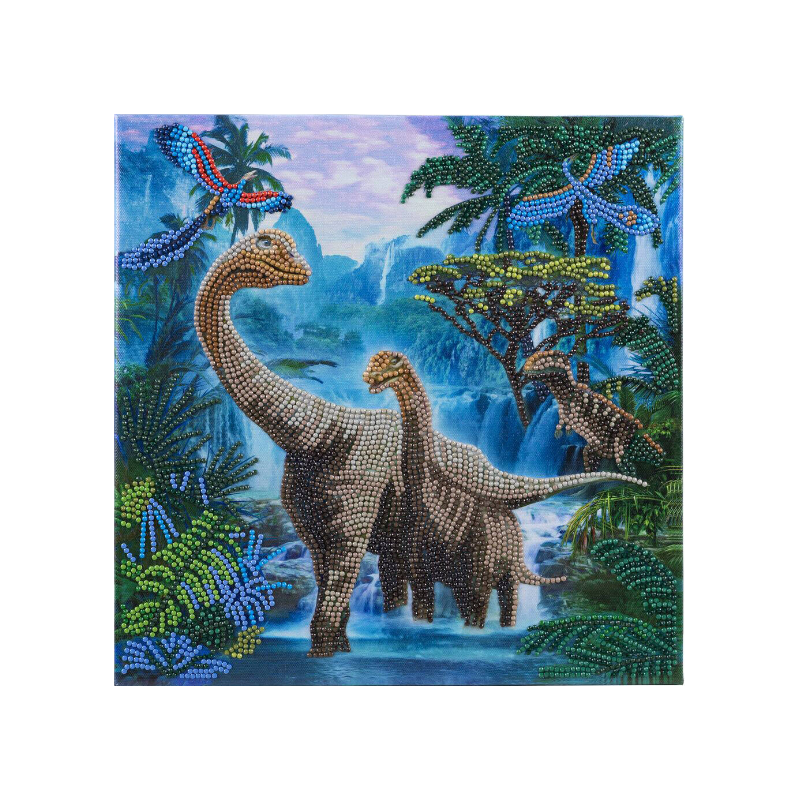 OZ - Loisirs créatifs - Crystal Art - Kit tableau broderie diamant 30x30cm - Dinosaures