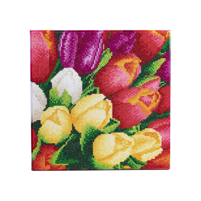 OZ - Loisirs créatifs - Crystal Art - Kit tableau broderie diamant 30x30cm - Tulipes