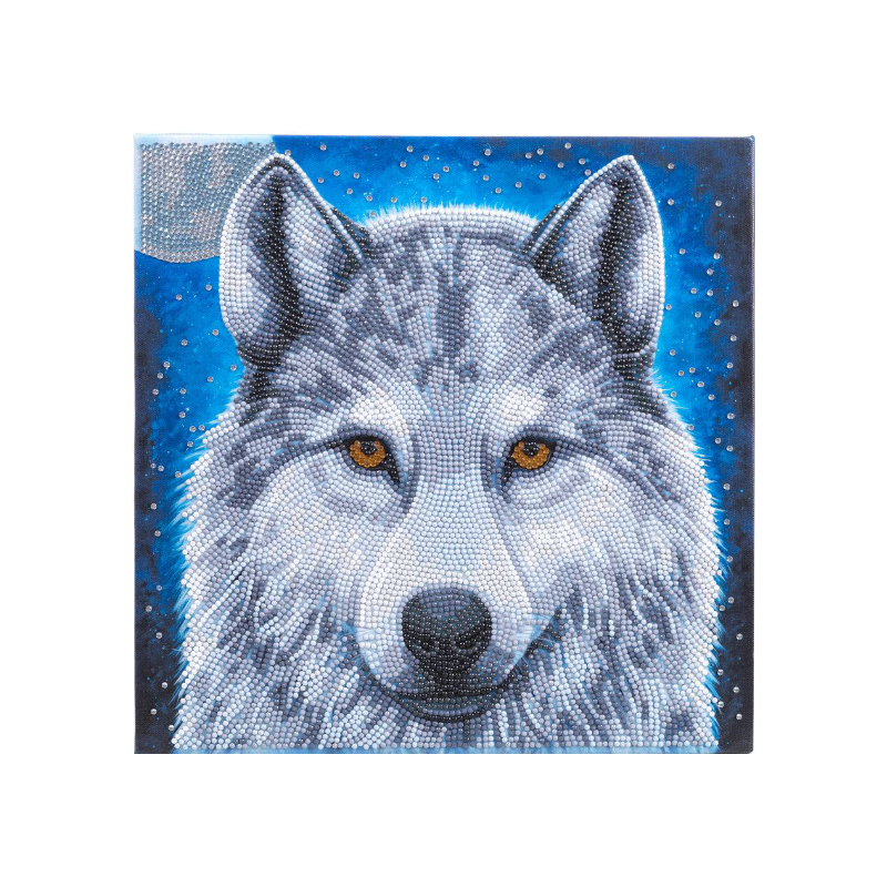 OZ - Loisirs créatifs - Crystal Art - Kit tableau broderie diamant 30x30cm - Loup au clair de lune