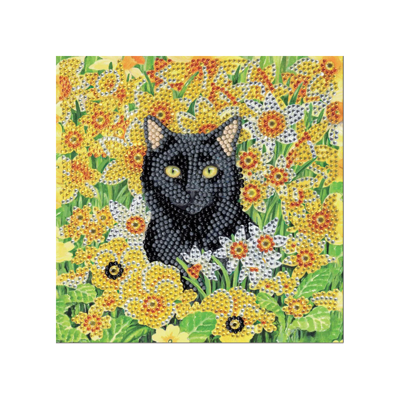 OZ - Loisirs créatifs - Crystal Art - Kit carte broderie diamant 18x18cm - Chat dans le pré