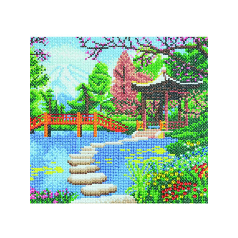 OZ - Loisirs créatifs - Crystal Art - Kit tableau broderie diamant 30x30cm - Jardin japonais