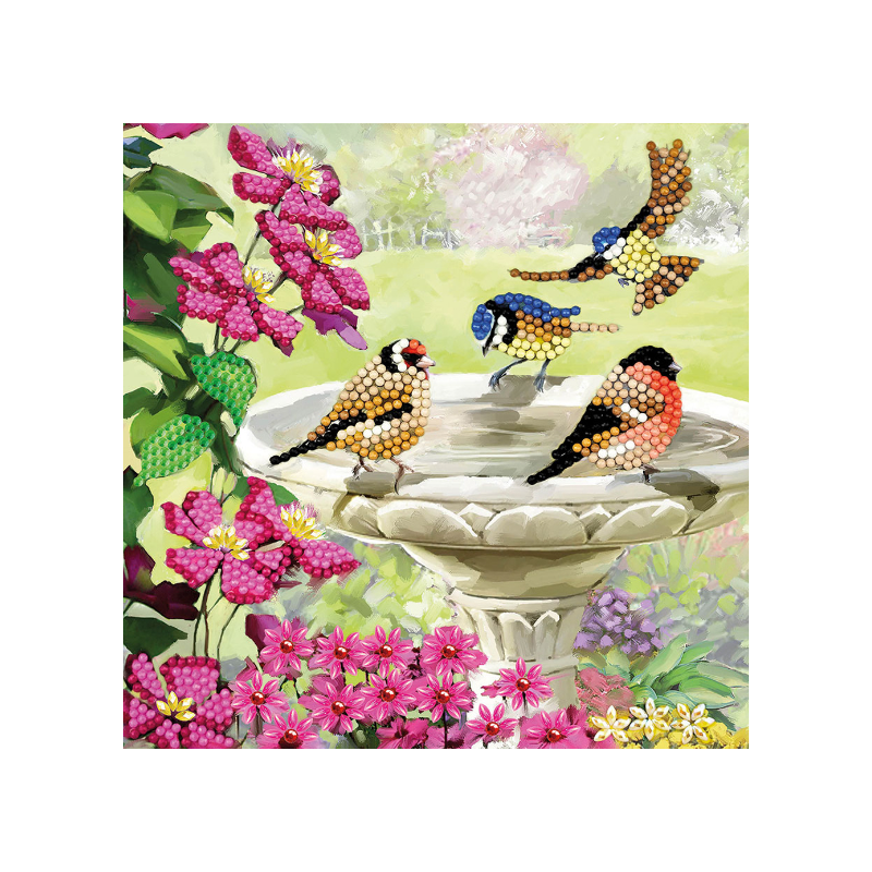 OZ - Loisirs créatifs - Crystal Art - Kit carte broderie diamant 18x18cm - Baignade oiseaux