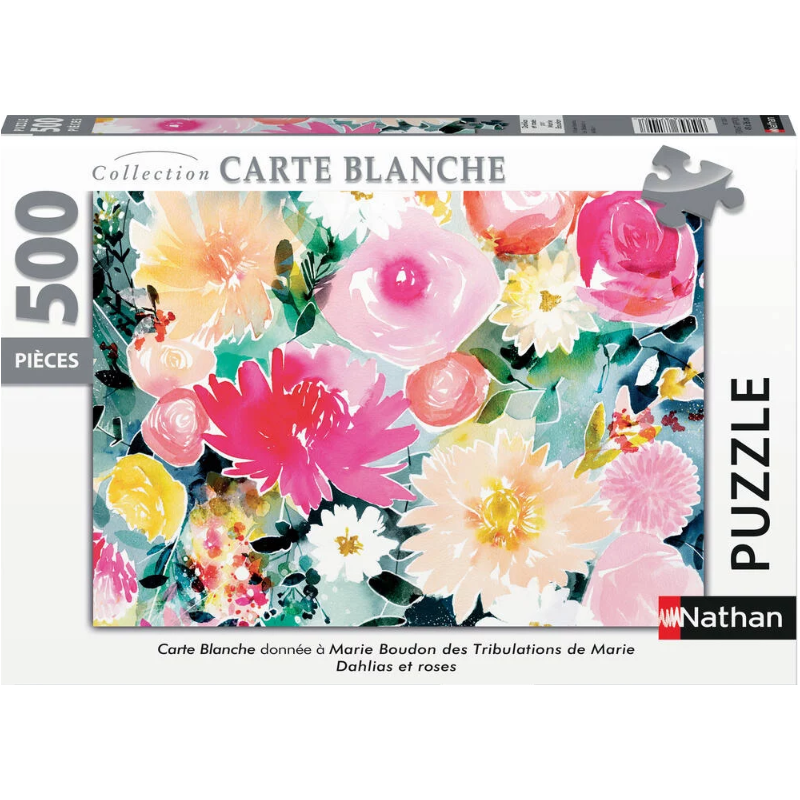 Nathan - Puzzle 500 pièces - Dahlias et roses - Marie Boudon (Collection Carte blanche)