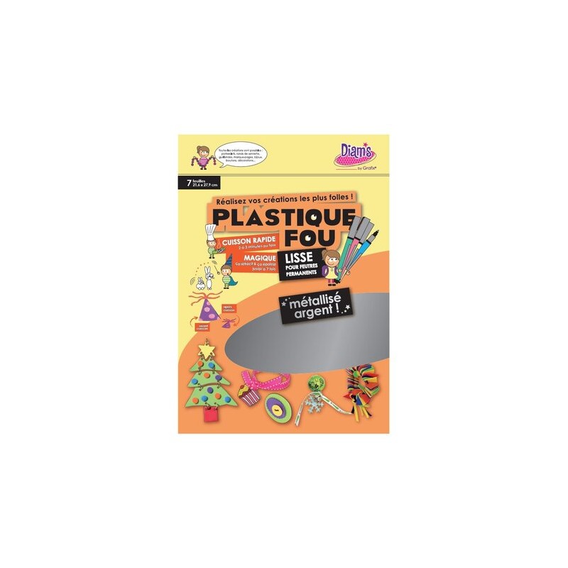 OZ - Loisirs créatifs - Plastique fou DIAM'S - Lot de 7 feuilles métallisée argent