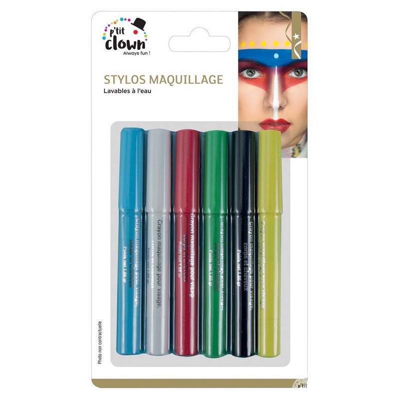 P'tit Clown - Déguisement et fête - Crayons maquillage - lot de 6