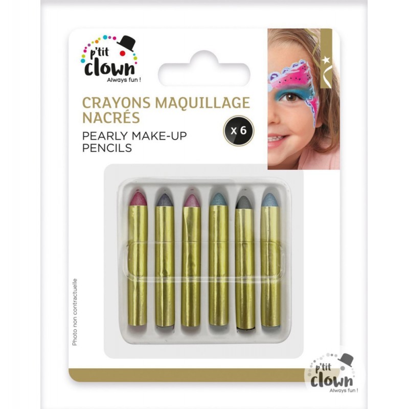 P'tit Clown - Déguisement et fête - Crayons maquillage gras nacrés - lot de 6