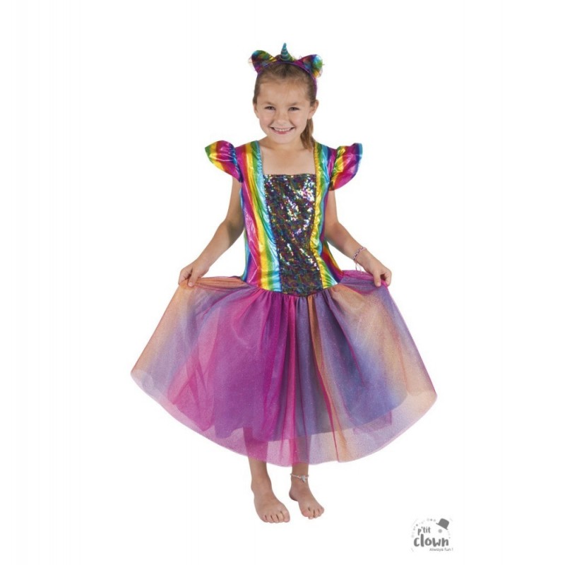 P'tit Clown - Déguisement et fête - Costume licorne - enfant - arc en ciel - 5/6 ans