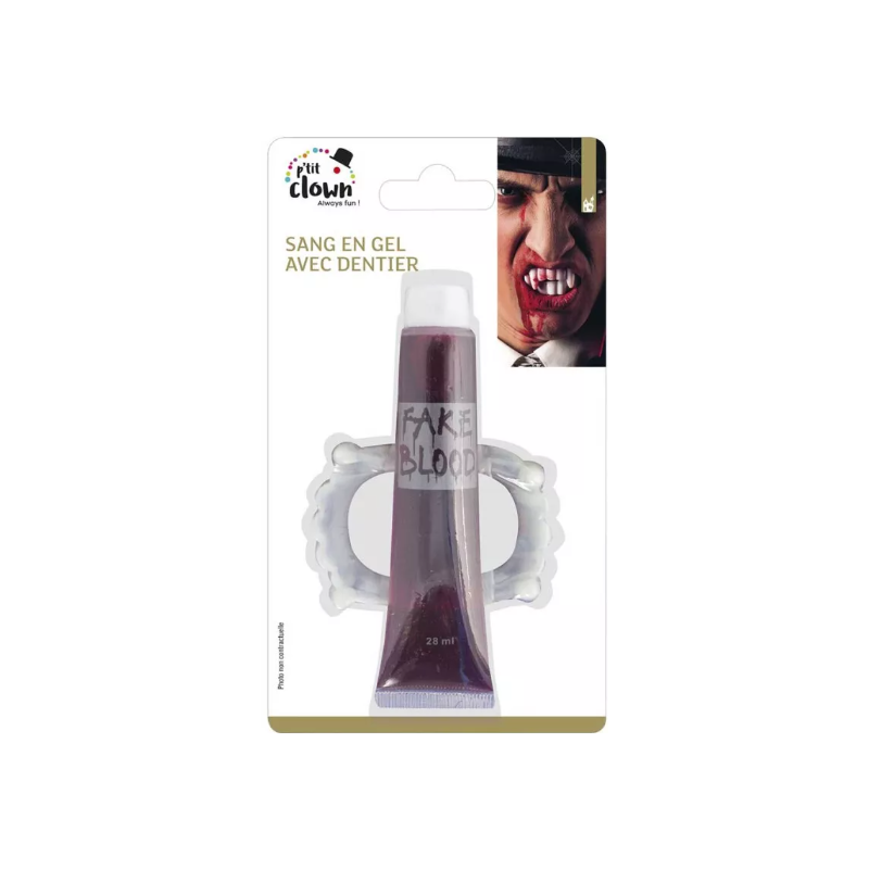 P'tit Clown - Déguisement et fête - Faux sang en gel avec dentier de vampire - 28 ml