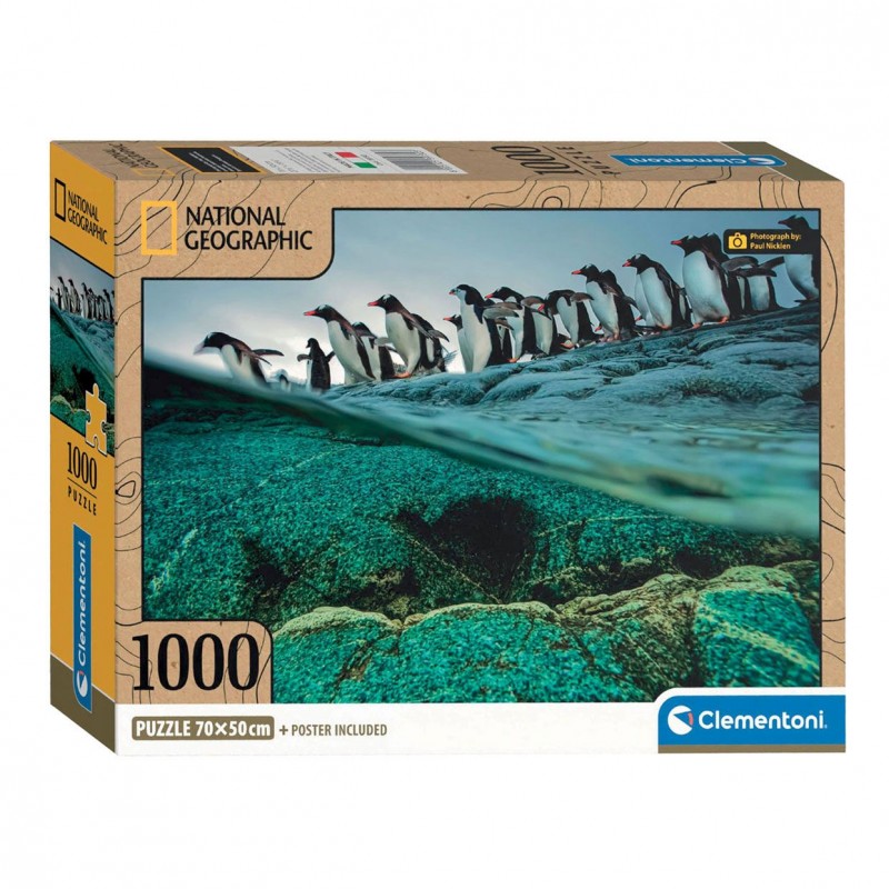 Clementoni - Compact Puzzle 1000 pièces - National Geographic - Pingouins