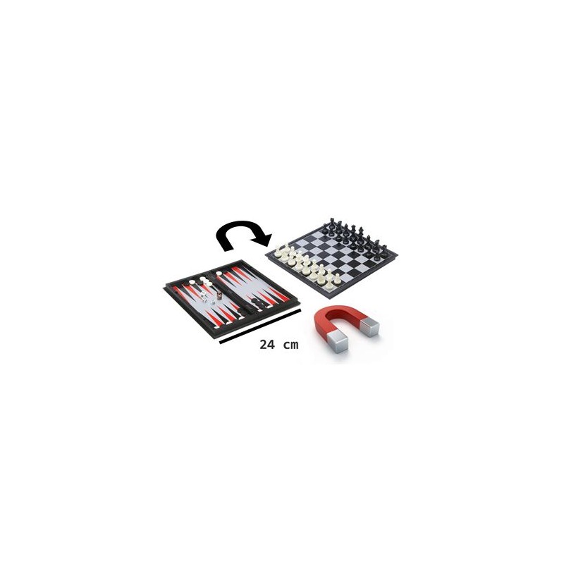 Jeu de société - Coffret d'échecs et backgammon de voyage magnétique