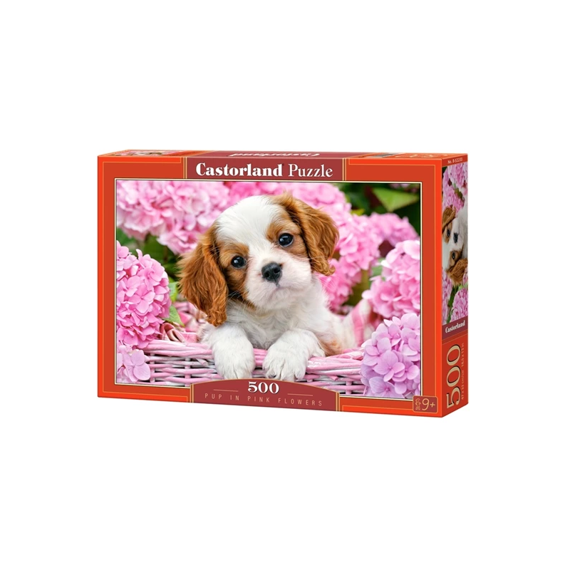 Castorland - Puzzle 500 pièces - Chiots en fleurs roses