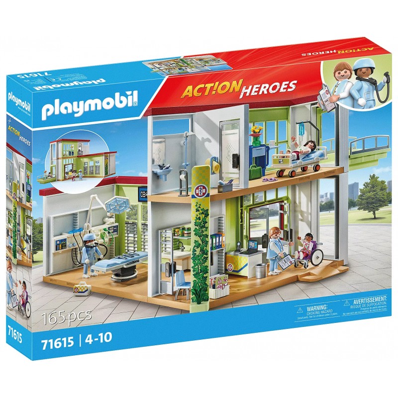 Playmobil - 71615 - Action Heroes - Hopital aménagé avec toit végétal