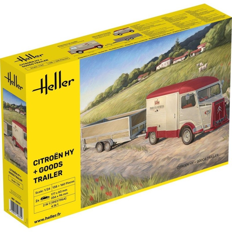 Heller - Maquette de voiture - Citroen HY et remorque