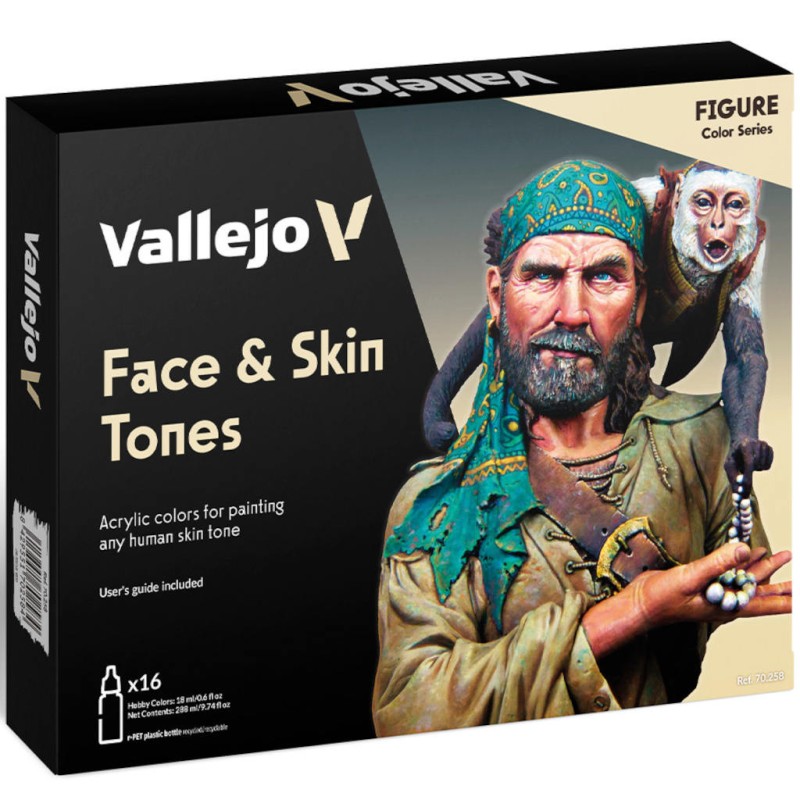 Vallejo - Peintures acryliques - Tons de visage et peau - 16 pots