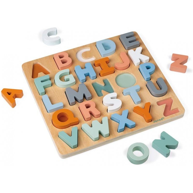 Janod - Jouet en bois - Puzzle Alphabet 26 Pièces