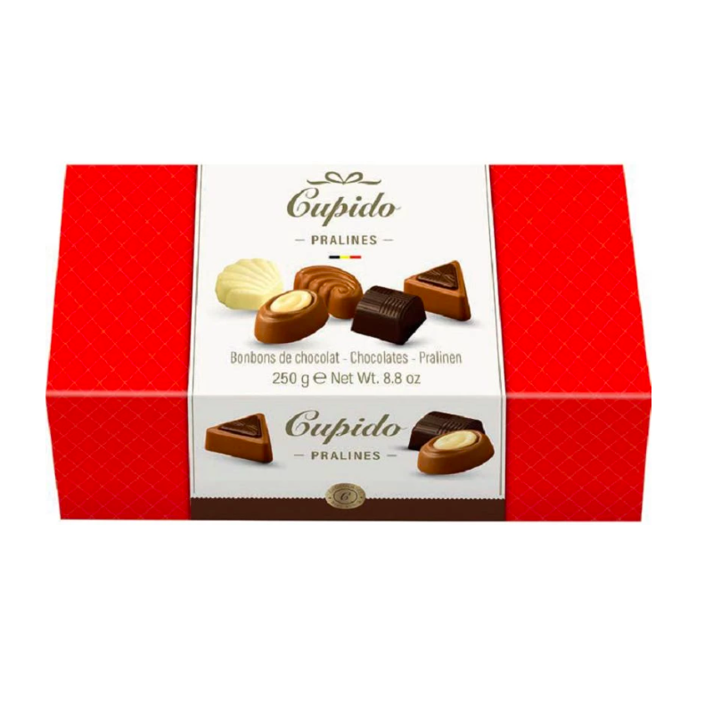 Ballotin de 250g de chocolats belges Cupidon - Coffret cadeau rouge