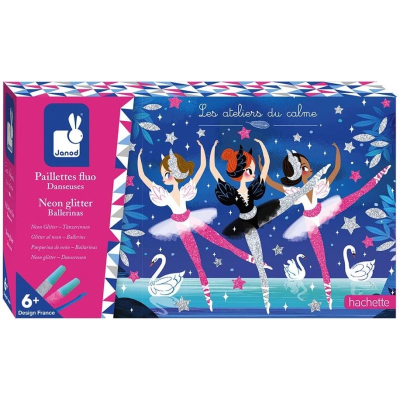 Janod - Loisirs créatifs - Coffret paillettes fluo - Danseuses - 3 tableaux