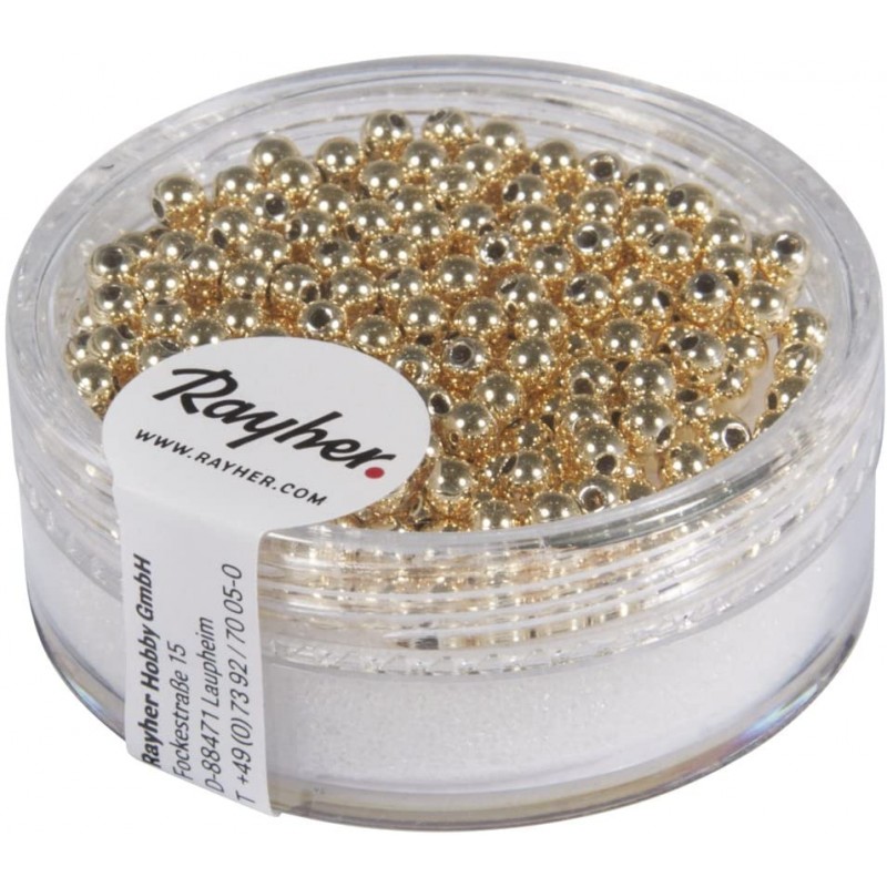 Rayher Hobby 1630106 Perles Rondes en Plastique Doré Ø 3 mm