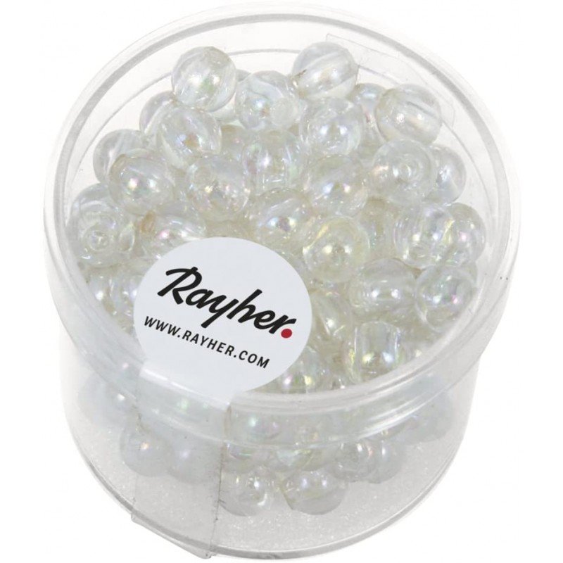 Rayher - Boîte de 135 perles en verre - Blanc irisé - 6 mm