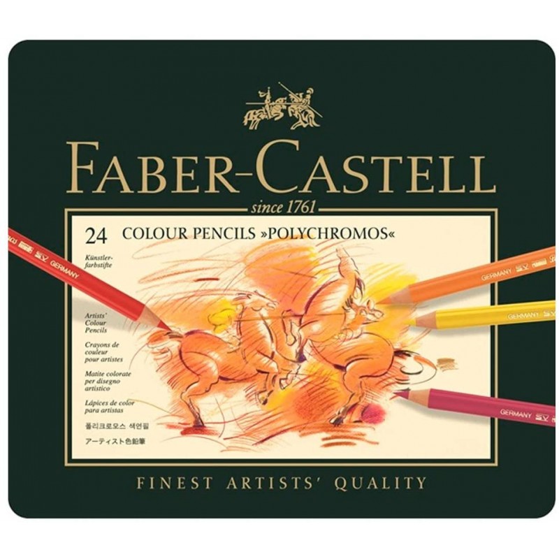 Faber-Castell - Beaux arts - Boîte en métal de 24 crayons de couleur Polychromos