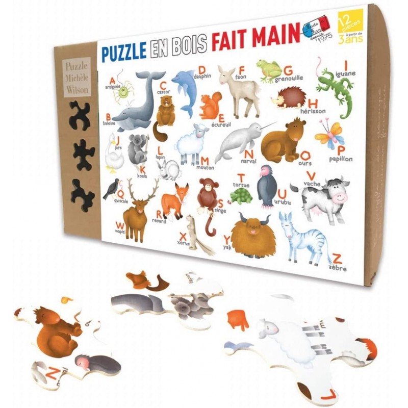 Michèle Wilson - Puzzle d'art en bois - 12 pièces - L'alphabet des animaux