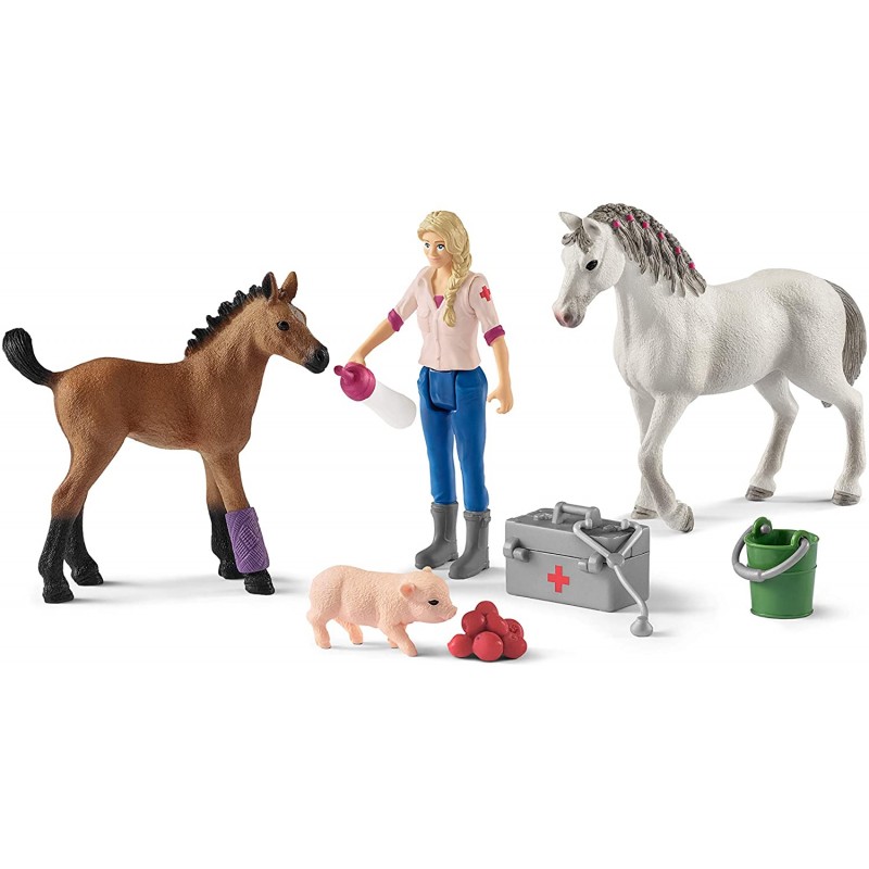 Schleich - 42486 - Farm World - Visite du vétérinaire pour la jument et le poulain