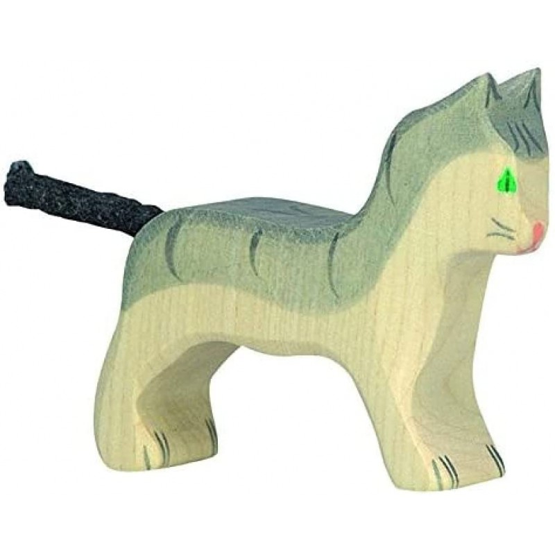 Holztiger - Figurine animal en bois - Petit chat gris